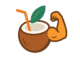 Logo icon of a coconut drink with a flexing muscular arm emerging from the side, featuring a green leaf and an orange straw, symbolizing fitness and energy.